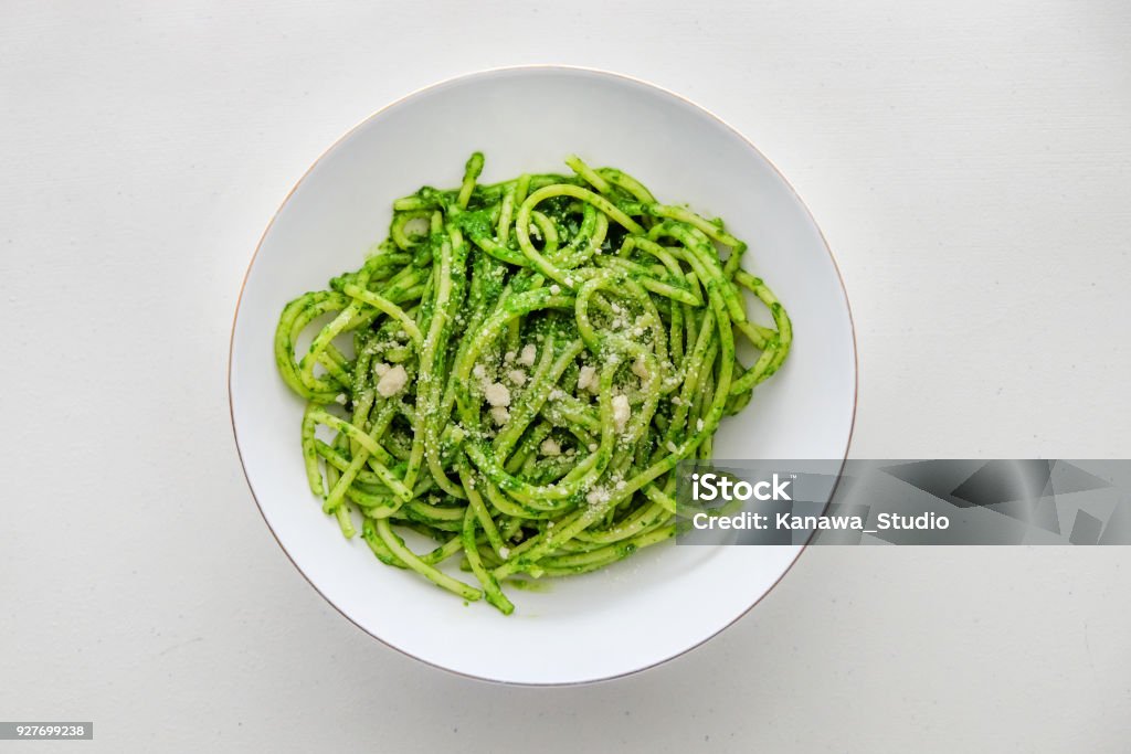 Pesto pasta with microgreens